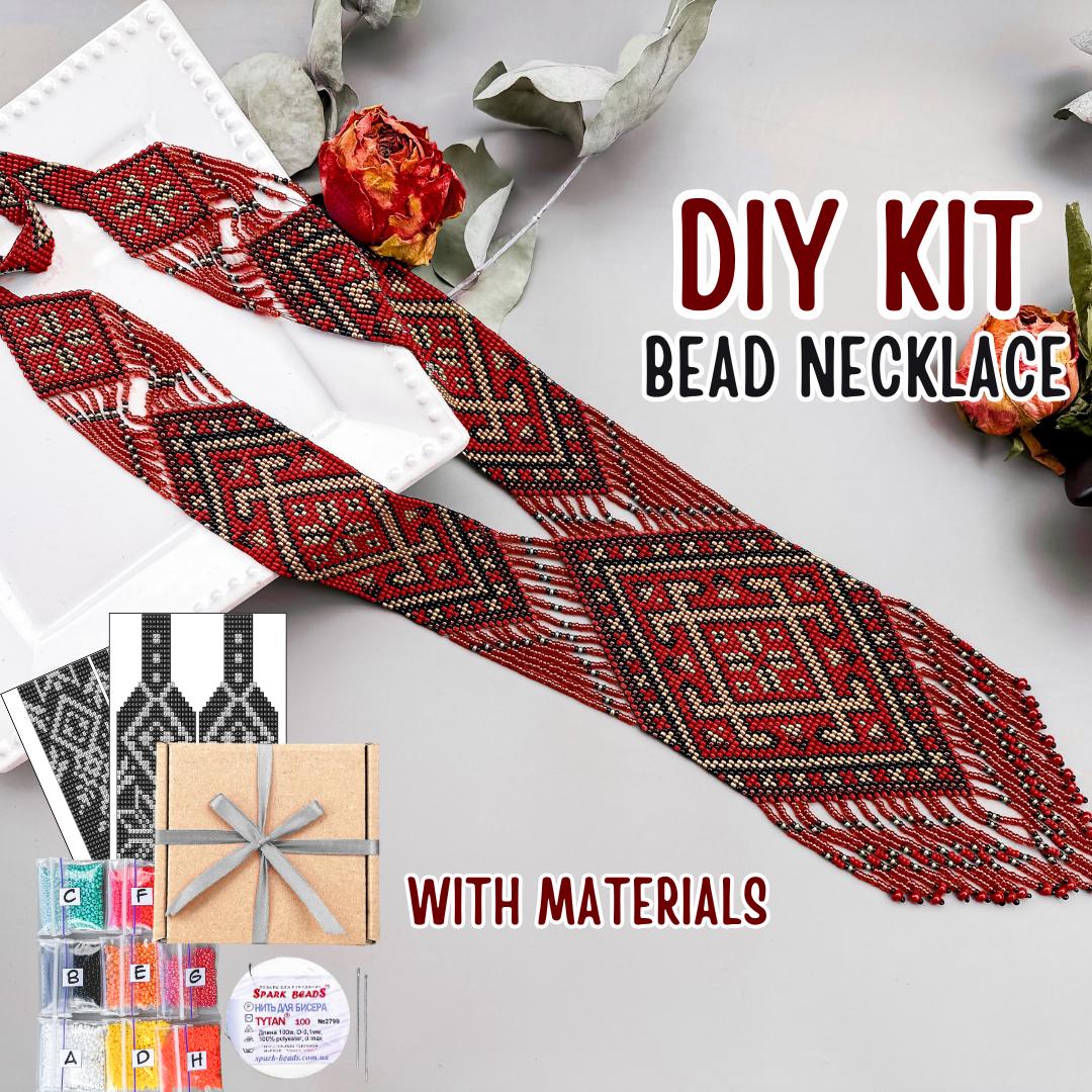 Kit fai da te per collana Gerdan in oro rosso, tutorial per collana con perline di semi, kit per realizzare collane con perline etniche geometriche, c