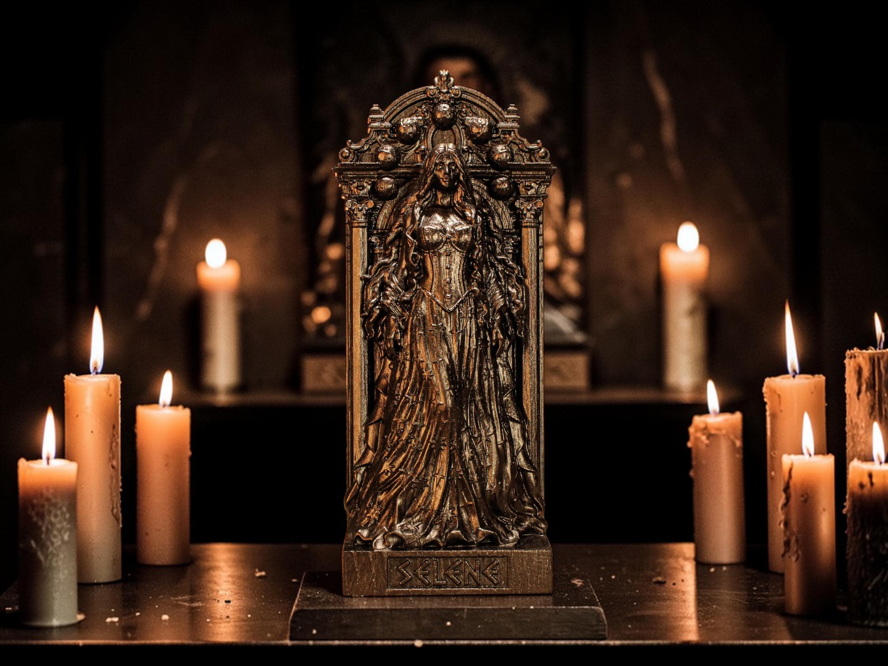 Statua di Selene Nera, Dea greca Selene, Statua della Dea della Luna, Figura di Dea greca, Statua di Dea, Mitologia greca, Altare greco