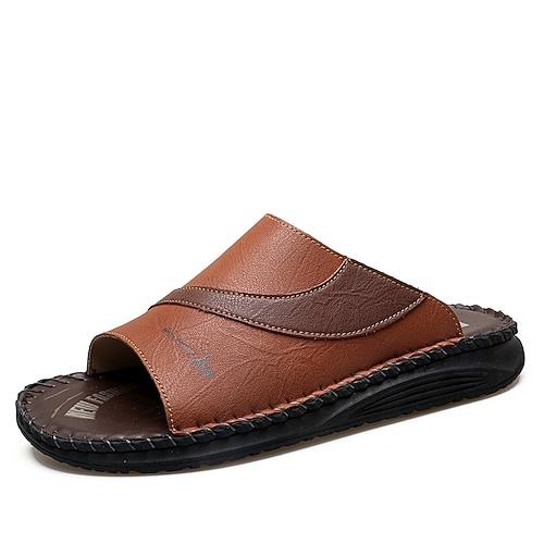Zweifarbige Herren-Sandalen in Schwarz und Weiß mit offener Zehenpartie, handgenäht, bequem zum Hineinschlüpfen, ideal für den Sommer, Alltag, Urlaub, Zuhause und Freizeit. Image