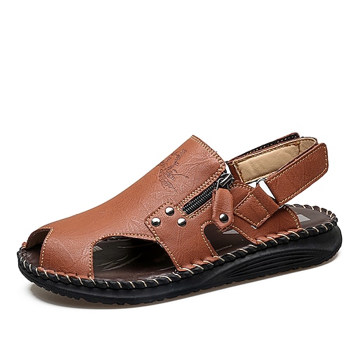 Braune Herren-Fischersandalen mit geschlossener Zehenpartie, bequeme Sommerschuhe mit Cut-outs, leichte Freizeitschuhe für Outdoor-Aktivitäten wie Reisen, Strandurlaub, Freizeit und Wochenenden Image