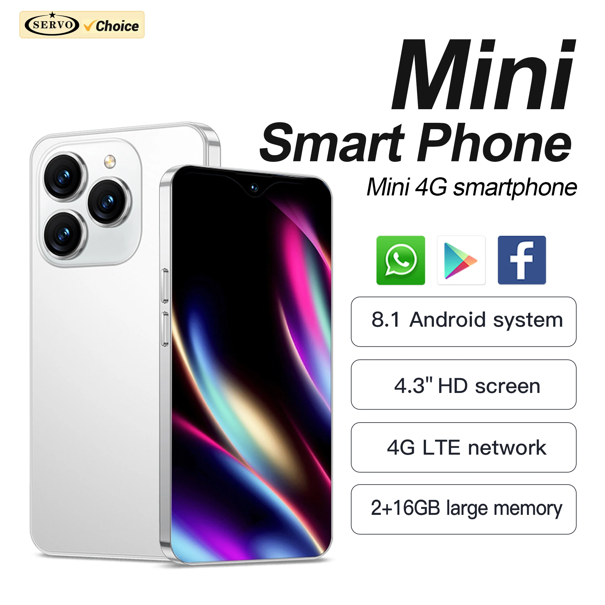 2026 SERVO 4G LTE Mini-Smartphone Android-System Google Play 2GB+16GB 13MP Kamera OTG WLAN-Hotspot 4,3-Zoll-Display Niedliches Smartphone