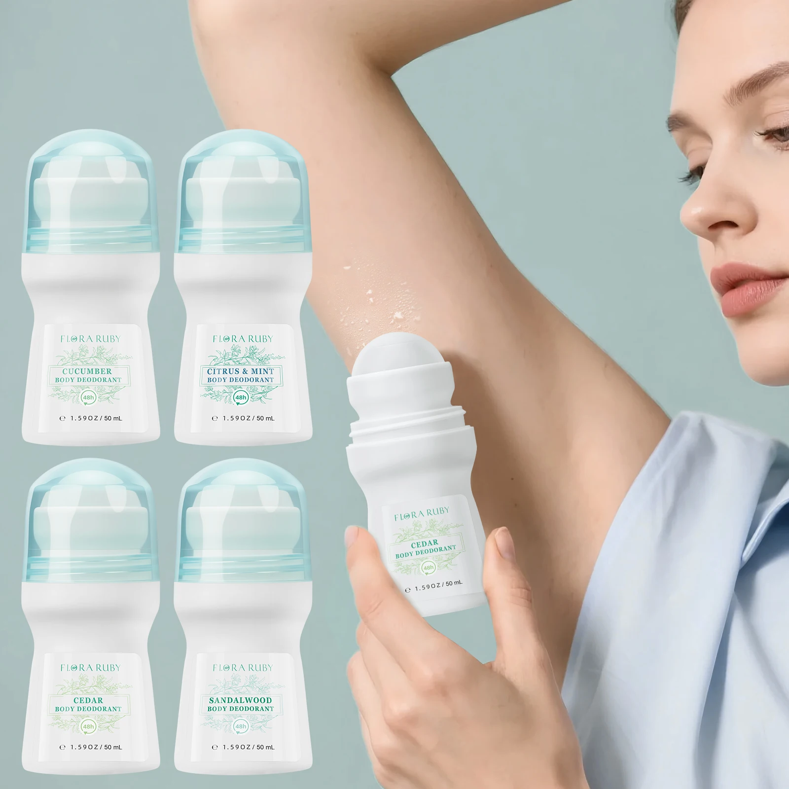1 Stück Deodorant-Rolle der Flora Ruby Light Green-Serie für Damen und Herren, Allzweck-Deodorant-Rolle aus Aluminium, kostenlos, leicht zu transportieren Image
