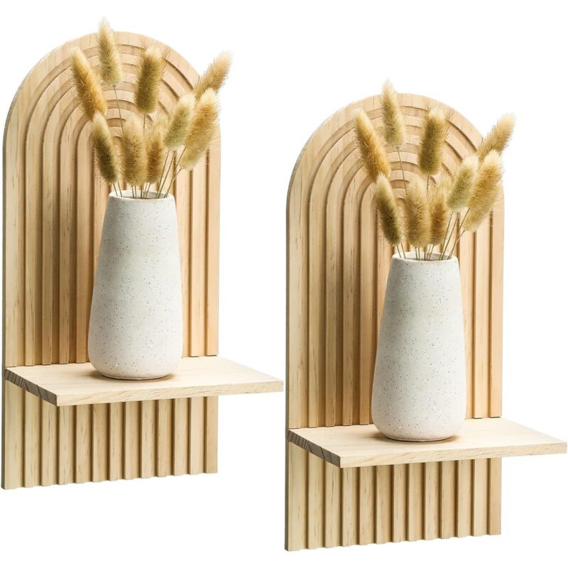 Set Di 2 Piccole Mensole Da Parete In Legno – Mensole Galleggianti In Stile Bohémien – Per Decorare Pareti, Camera Da Letto, Bagno, Soggiorno (naturale)