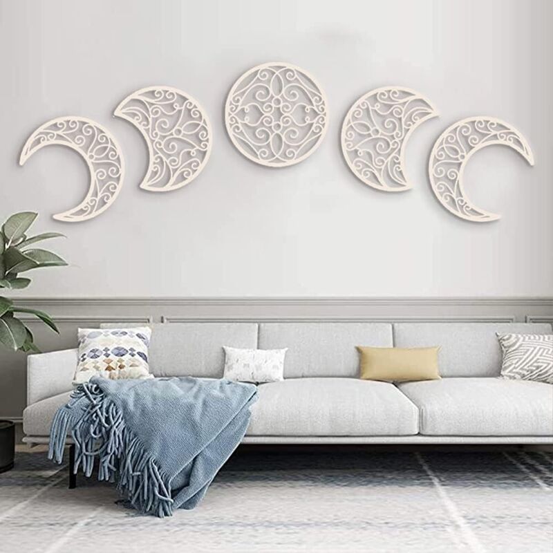 Decorazione Per Camera Da Letto Ieasicer 5 Pezzi, Decorazione Da Parete Per Camera Da Letto, Decorazione Da Camera Da Letto Del Nord Europa, Luna In Legno, Luna Da Interno, Decorazione Da Parete Per C