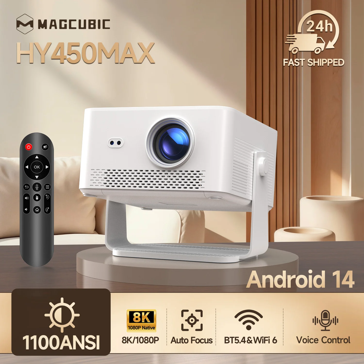 Magcubic HY450MAX 1100 Ansi LED Native 1080P Projektor Android 14 Beam 8K Projektoren Wifi6 Film-Heimkino Sprachsteuerung Image
