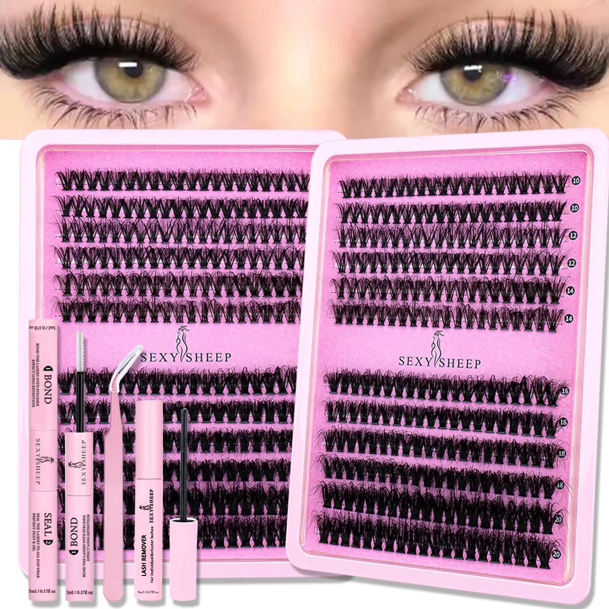 DIY Cluster-Wimpern 40D60D Wimpernverlängerung Schwalbenschwanz-Segmentwimpern Einzelwimpern mit Wimpernkleber-Entferner Image