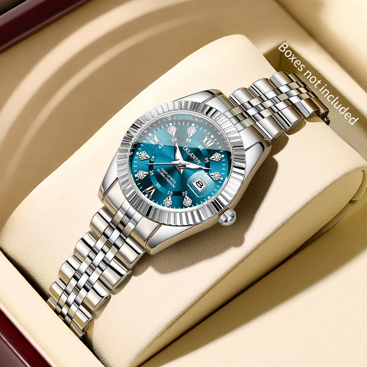 Luxuriöse Strass-Damenuhren, Damenuhr mit Roma-Zifferblatt, Edelstahl-Quarz-Armbanduhr mit Kalender, Reloj Mujer (ohne Box) Image
