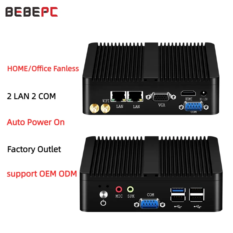 Intel Celeron J6412 N2930 J1900 Mini-PC mit 2xGigabit LAN 1xUSB3.0 3xUSB2.0 2xRS232 Lüfterloser Industrie-Computer Win10-kompatibel