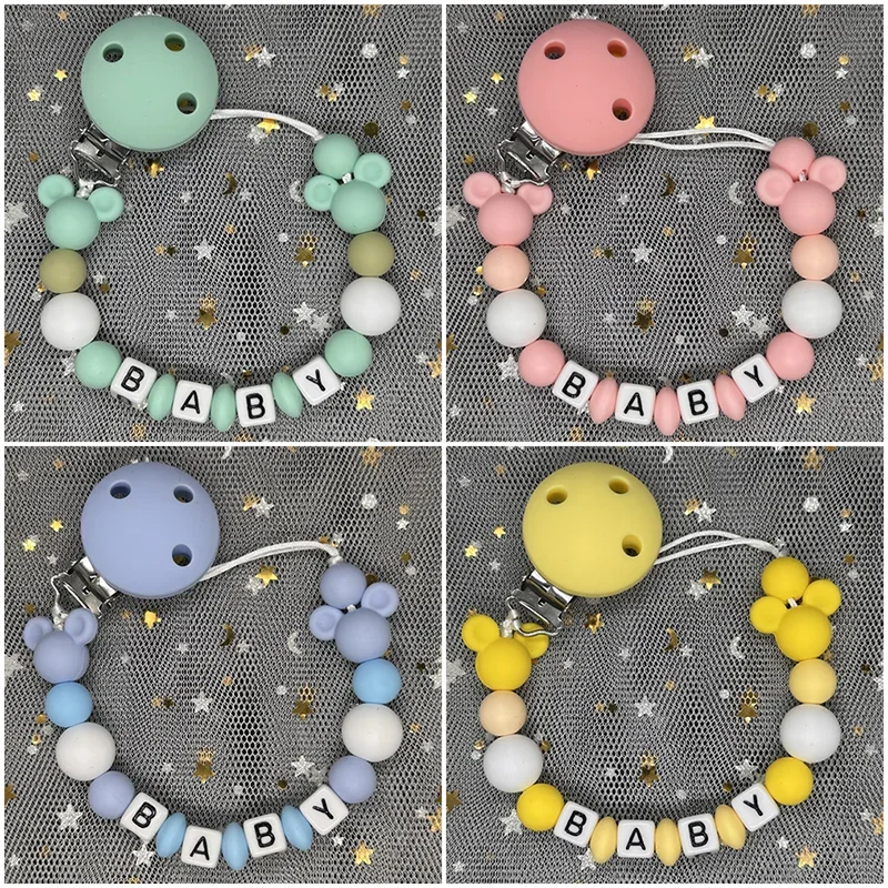 Personalisierter Schnullerclip mit Namen, Schnullerkette für Neugeborene, Individueller Schnullerhalter, Beißspielzeug für Babys Image