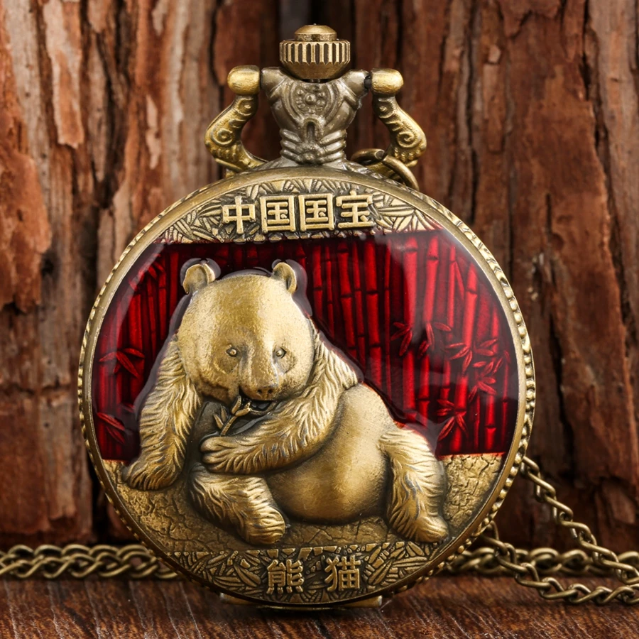 Chinesischen Nationalen Schatz Riesen Panda Quarz Taschenuhr Pullover Kette Halskette Anhänger Uhr Beste Souvenir Sammlerstücke Geschenke Image