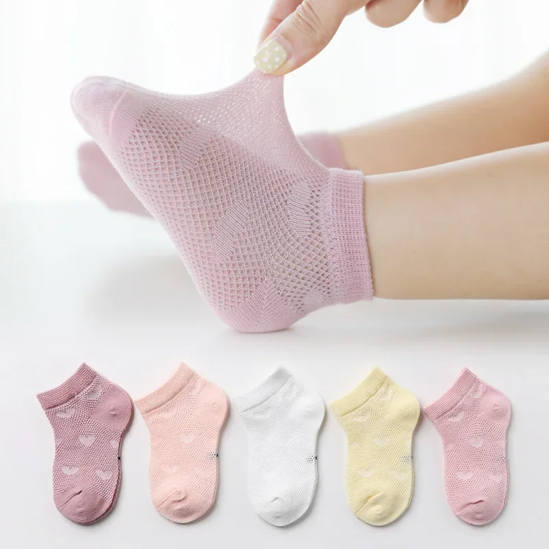 5 Paar 1 bis 12 Jahre Kindersocken 2025, Frühling, Sommer, Baby, Jungen, Mädchen, Baumwolle, Mesh, atmungsaktiv, dünn, weich, süße Socken, Kindersocken Image