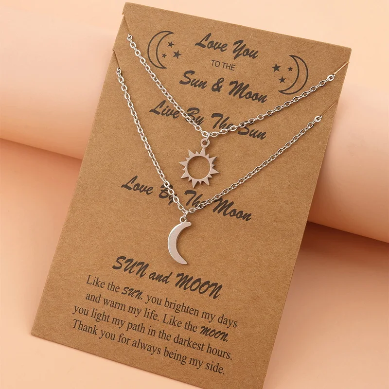 Collana con ciondolo luna sole coppia collana a catena a maglie con ciondolo a forma di cuore cavo in acciaio inossidabile per donna uomo gioielli per la famiglia