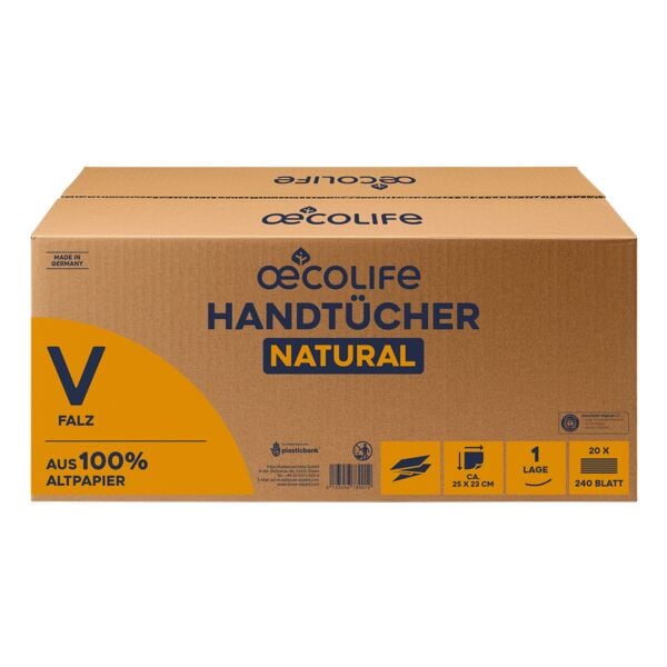 Oecolife Papierhandtücher »Natural« 1-lagig natur 20 x 240 Blatt (insg. 4800 Blatt) pro K beige, 23 cm