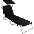 TecTake® Garden Lounger with Sunshade, Folding Sunbed for Garden, Beach, Camping with Adjustable Back Rest and Sunroof, Sun Lounger for Relaxation - black