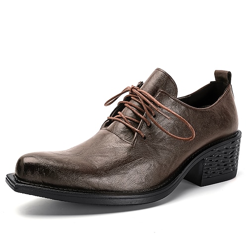 Braune Derby-Schnürschuhe für Herren aus Leder, Vintage-Stil, elegante Schuhe mit Blockabsatz – ein ausdrucksstarkes Schuhwerk für stilbewusste Männer, geeignet für Partys, Bankette, Modeveranstaltungen und Abendveranstaltungen.