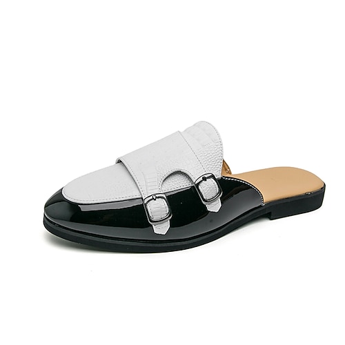 Weiße und grüne Double-Monk-Mules für Herren – modische Slipper, die ein modisches Statement setzen und sich perfekt für stilbewusste Männer eignen, ideal für Hochzeiten, Bankette, Partys und Abendveranstaltungen. Image