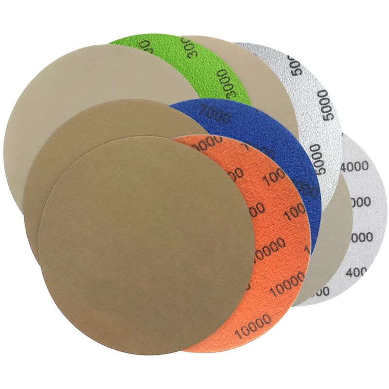 Confezione Da 50 Dischi Abrasivi, Carta Vetrata Rotonda, Dischi Abrasivi Autoadesivi Da 125 Mm, Dischi Abrasivi A Umido E A Secco 3000/4000/5000/7000/10000 Per Floccatura, Carta Vetrata