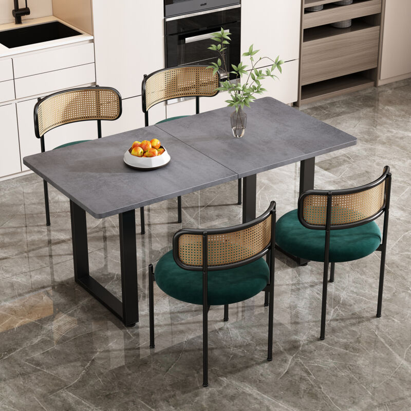 Set Tavolo Da Pranzo E Sedie, Set Da 5, 4 Sedie Da Pranzo In Velluto E 1 Tavolo Da Pranzo Rettangolare, Tavolino Per Il Tempo Libero, Sedia Per Il Tempo Libero In Rattan, Semplicità Moderna, Grigio +