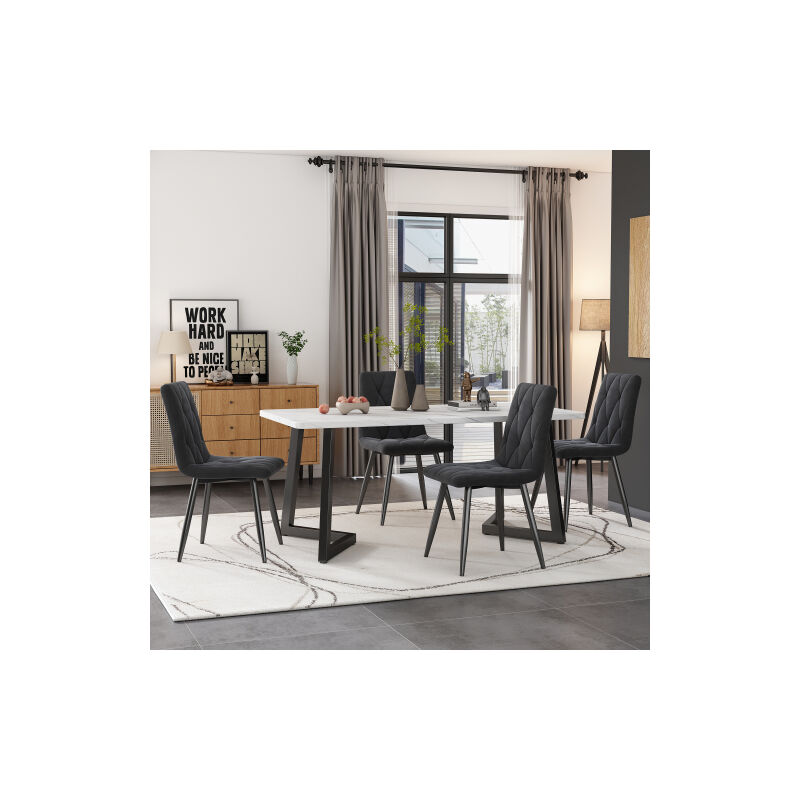 Sedia Da Sala Da Pranzo (4 Pezzi), Grigio Scuro, Set Di 4 Sedie Imbottite, Sedia Design, Sedia Da Pranzo In Velluto Twill, Sedia Da Cucina Con Schienale, Seduta In Velluto, Struttura In Metallo, Gambe