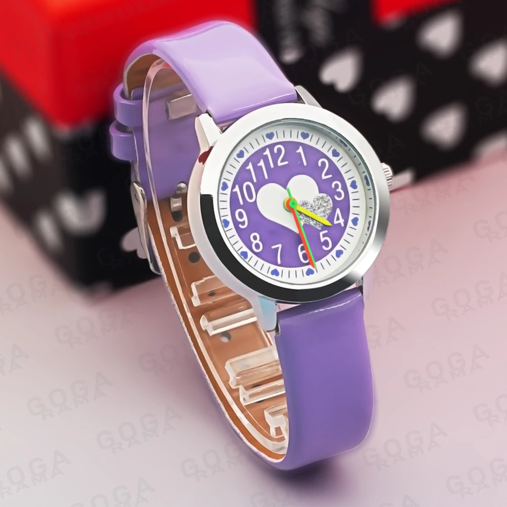 Kinderuhr Kawaii Love Girl Quarzuhr Weiches Leder Bunte Zeiger Jungen und Mädchen Kinderuhr Weihnachtsgeschenk