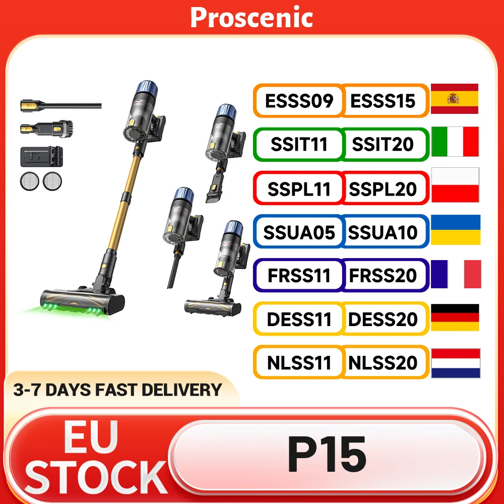 Proscenic P15 Kabelloser Staubsauger, 50kPa 580W Starke Saugkraft, 70min Laufzeit, 6-Schichten-Filter, Anti-Verwicklungs-Bürste Image