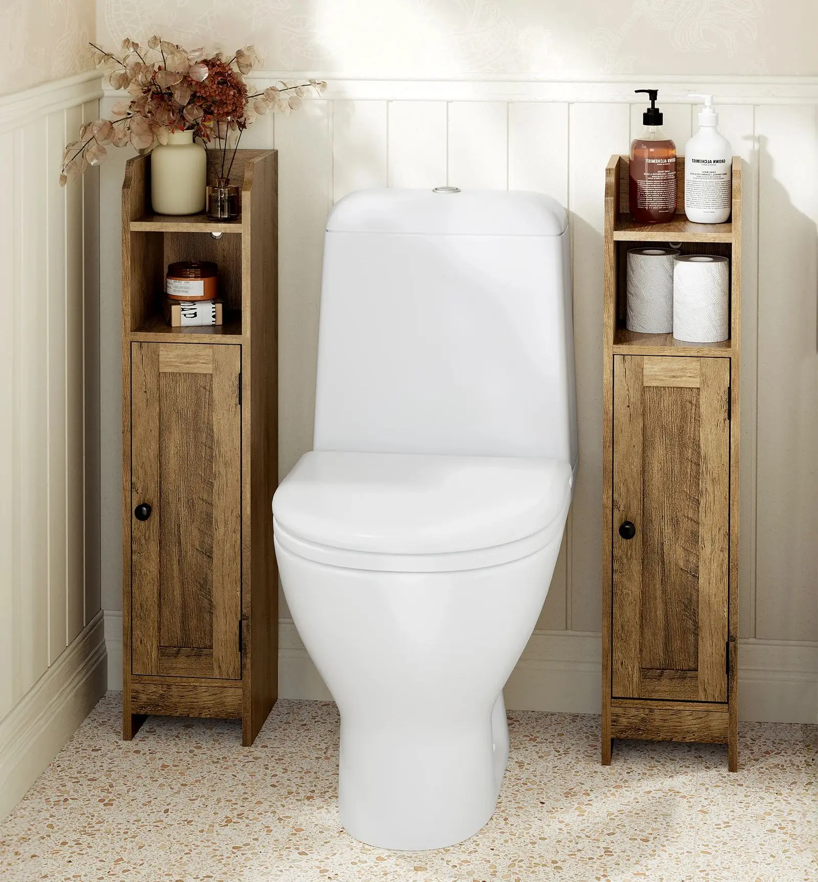 VASAGLE Badezimmerschrank klein, Badschrank schmal, stehend, mit Tür und Regal, Kleiner Schrank für Toilettenpapier