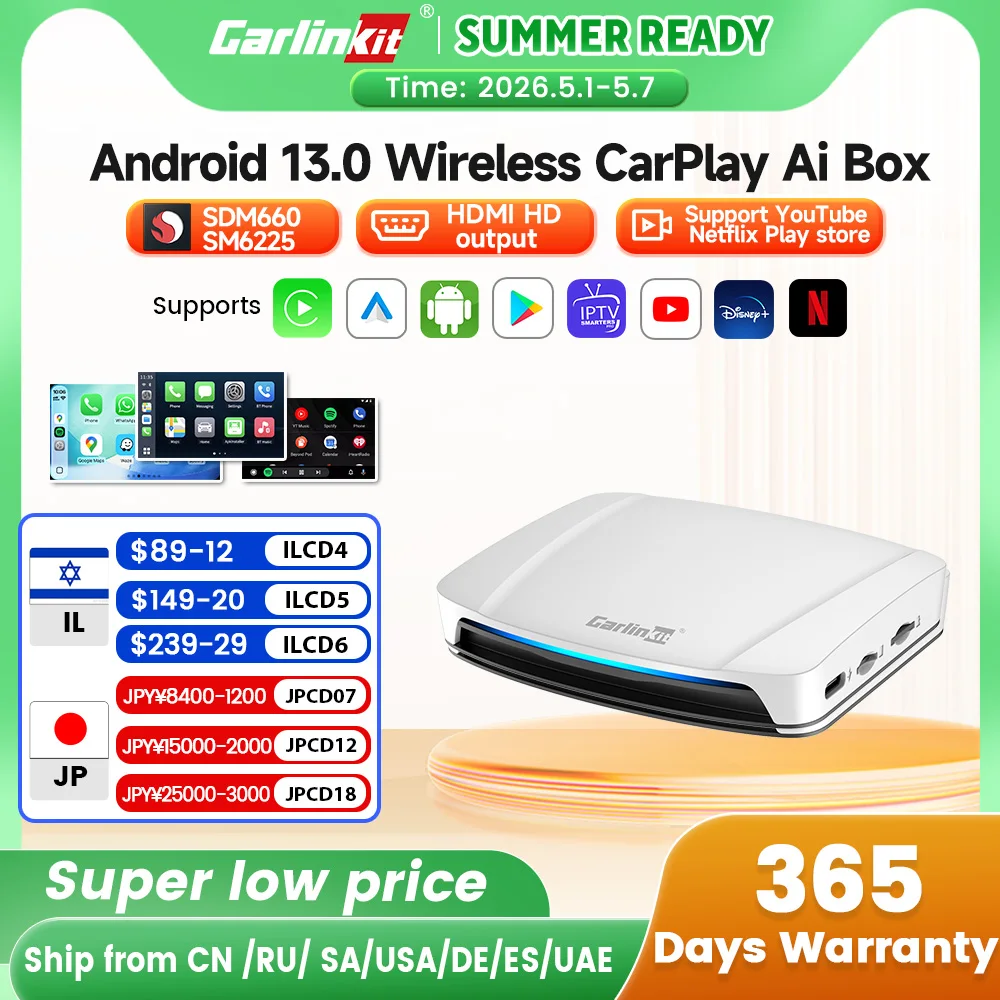 8 + 128G Carlinkit Tv Box Android 13 Drahtlose Carplay Auto Box Mini Android Auto Wireless Adapter Qualcomm 8cores Fota Upgrade HDMI Image