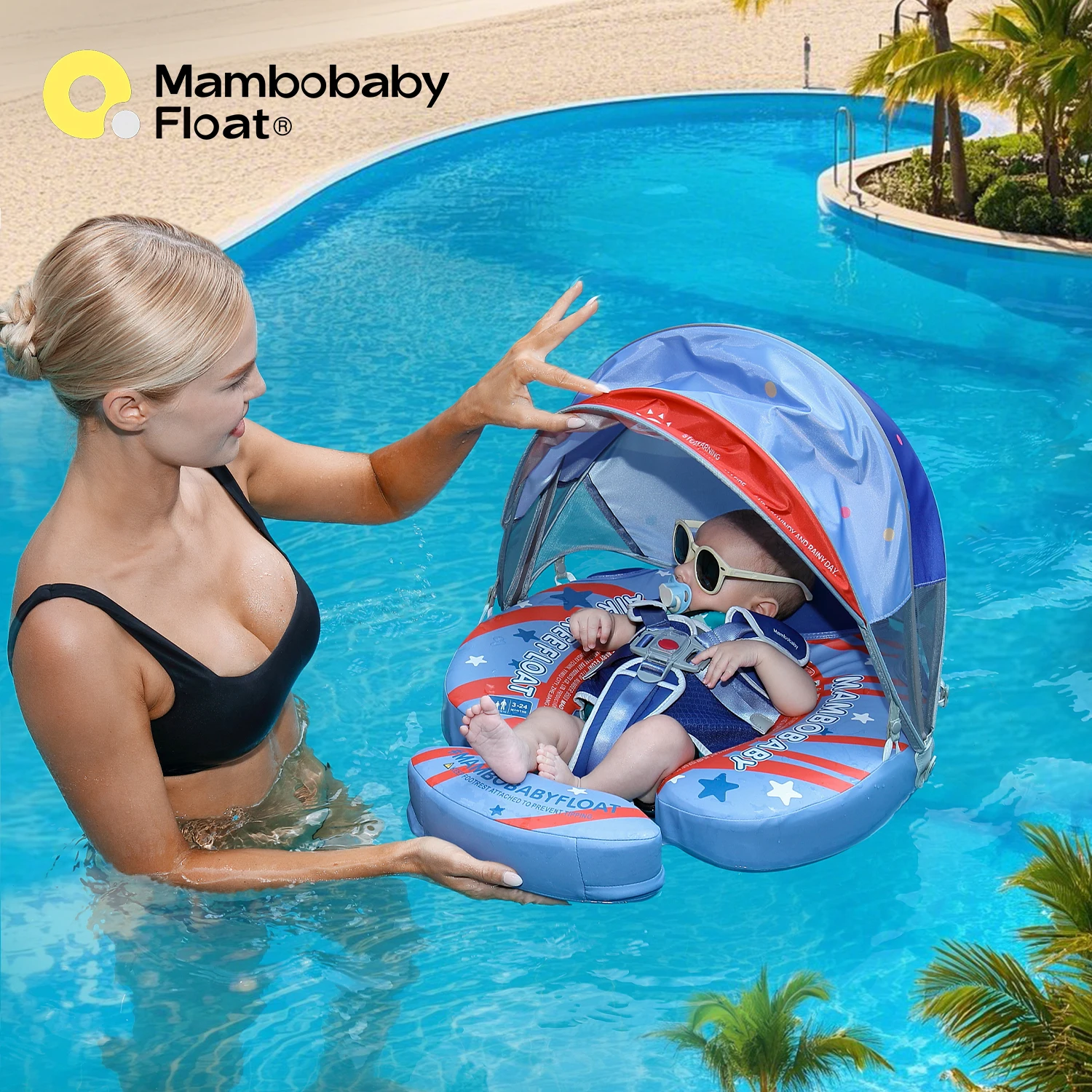 Mambobaby Schwimmring mit 4-Positionen-Sonnenschutz, Global Zertifiziertes Sicheres Design, Baby-Schwimmring, Kleinkind-Pool-Schwimmhilfe, Säuglings-Schwimmring Image