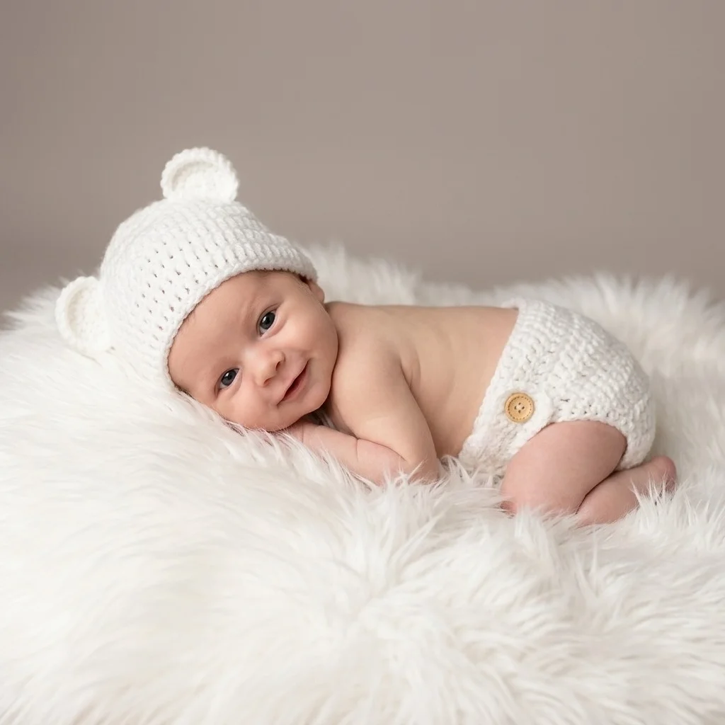 Neugeborenen-Fotografie-Requisiten, 2-teiliges Set mit Bären-Strickmütze für Babys, Jungen und Mädchen, Kleinkind-Fotoshooting-Outfits, Studiozubehör, Mütze und Strampler Image