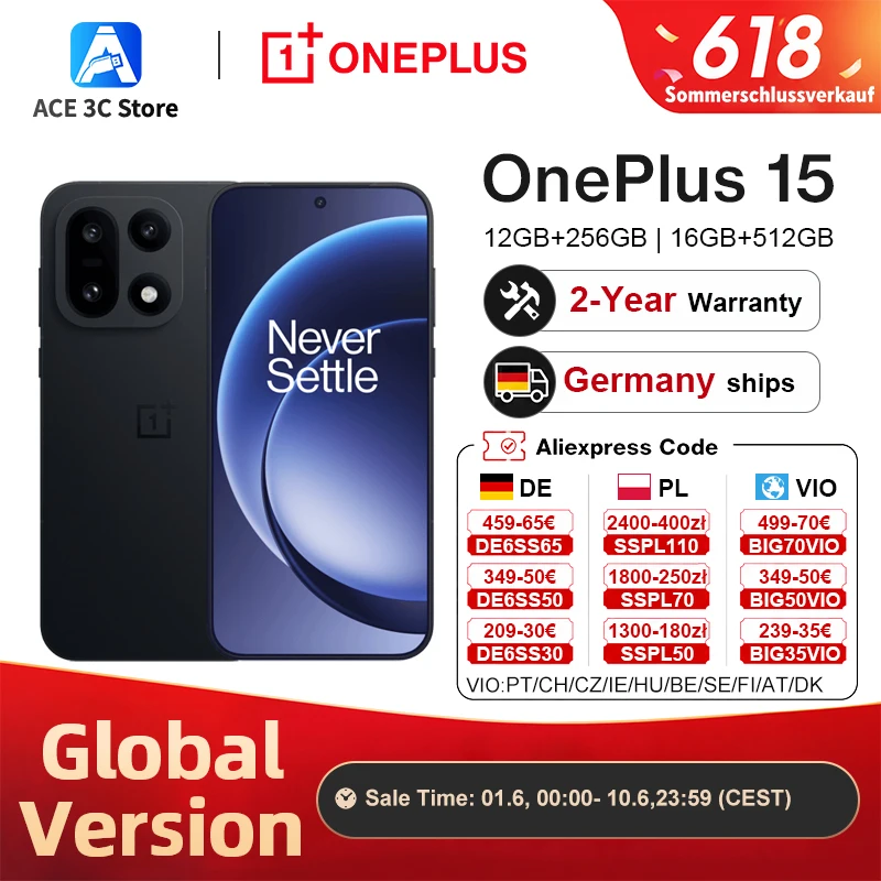 OnePlus 15 5G, Smartphone in globaler Version, 12+256, 16+512, Snapdragon 8 Elite Gen 5, 165-Hz-Display, 7300 mAh, 120 W, eSIM, NFC, Schwarz Image