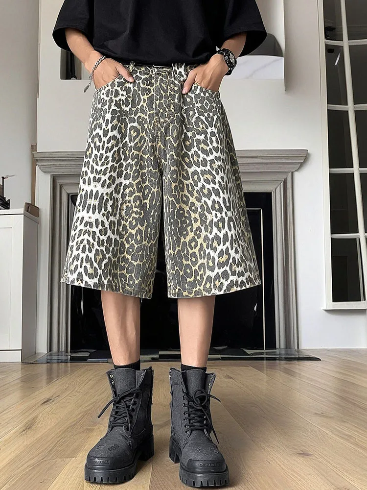 Mode Harajuku Sommer Hip Hop Leopard gemalt plus Größe Jogging hose Männer Straight Leg Hose Sport weites Bein Shorts Hosen