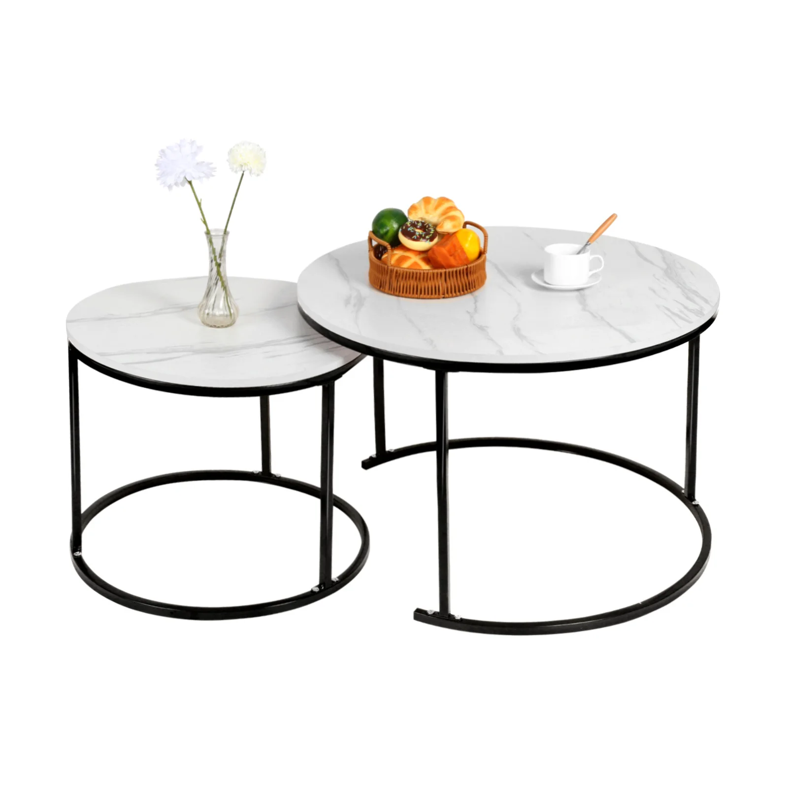 Runder Couchtisch, 2er-Set, Wohnzimmertisch, Beistelltisch-Set, Sofatisch für Wohnzimmer, Schlafzimmer, Büro, Balkon