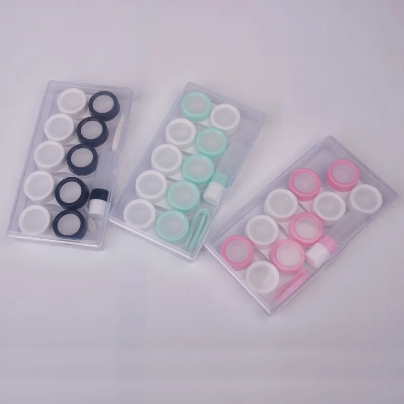 Eine Dual-Case-Vitrine mit fünf Packungen, ein Kontaktlinse netui mit Macaron-Anzug und ein Kontaktlinsen-Partner gehäuse sind leicht zu tragen Image