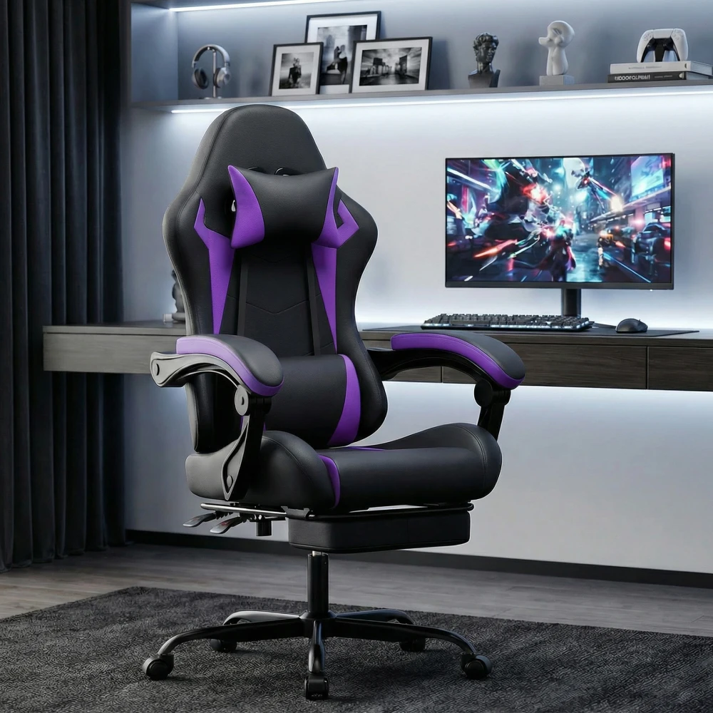 Gaming-Stuhl Ergonomischer Gaming-Sessel mit Lendenkissen und Kopfstütze, Gamer-Stuhl Höhenverstellbar Image