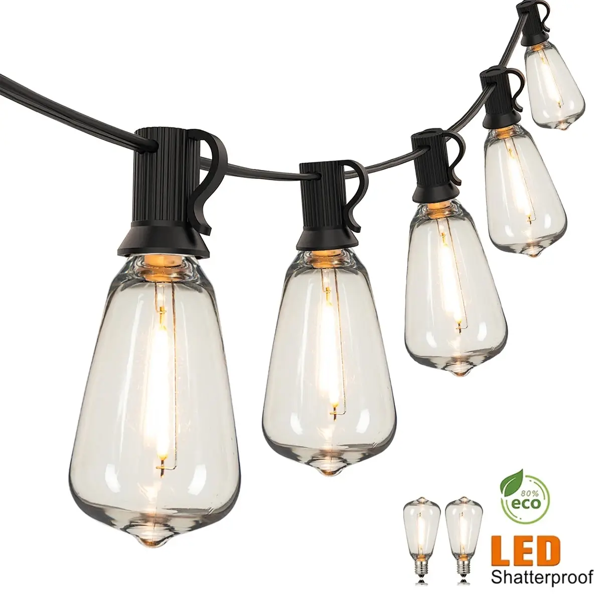 ST38 Lichterkette für den Außenbereich, Girlande anschließbar, bruchsicher, wasserdicht, Kunststoff-LED-Lampe, dimmbar, für Terrasse, Garten, Dekor, Lichterkette