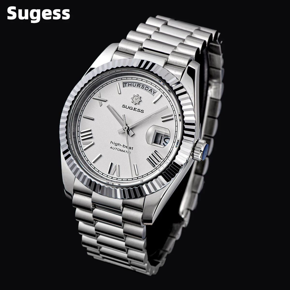 Sugess 40mm Herrenuhren Automatik Datum Mechanische Tageshanduhr Pfau SL3034 Uhrwerk Saphir Wasserdicht Luxus Retro Neu Image