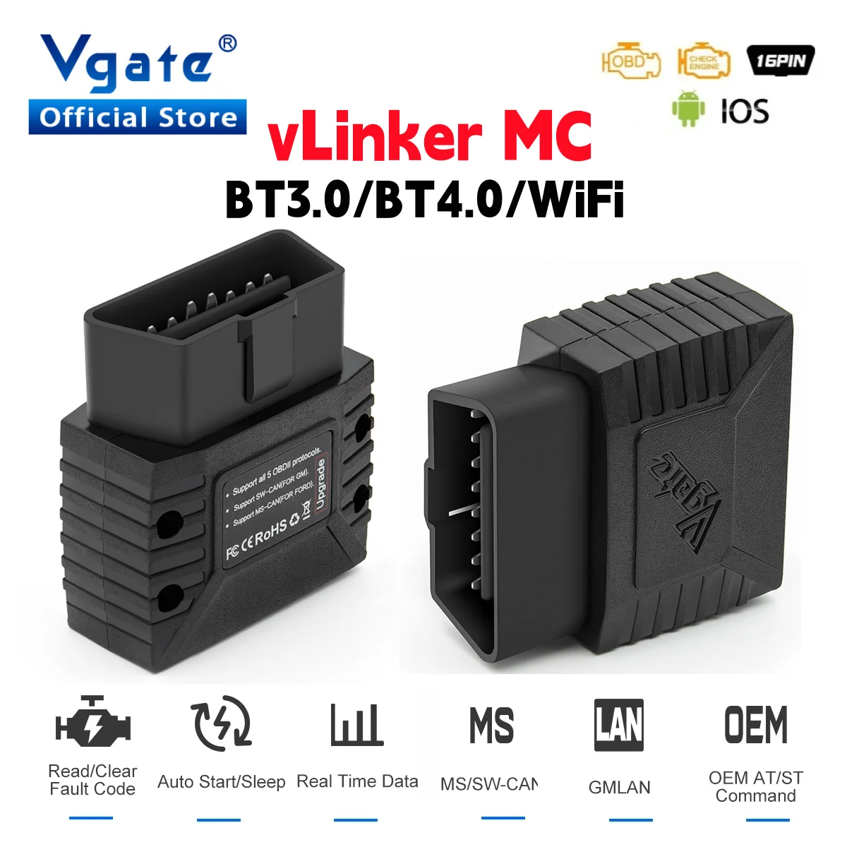 Vgate vlinker mc elm 2,2 v2.0obdii bluetooth 4,0 autos canner obd2 wifi auto diagnose tool elm327 obd 2 odb2 bimmer code Image