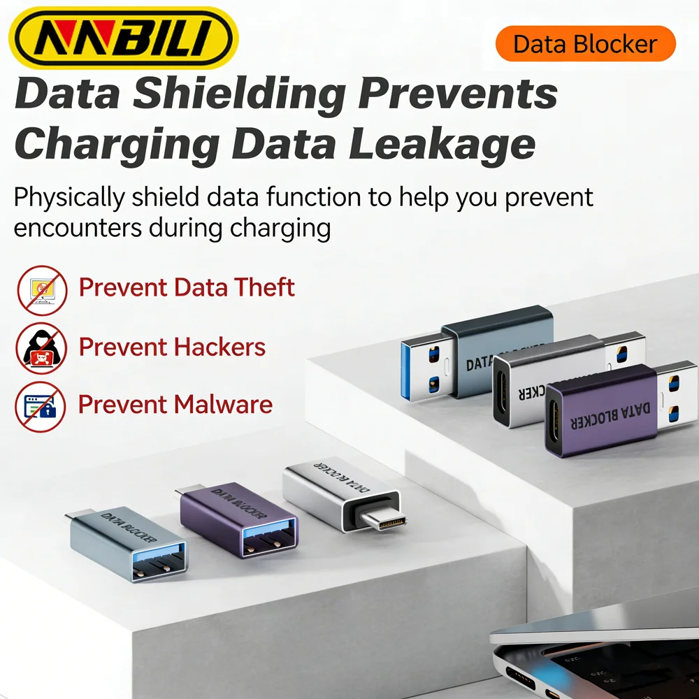 NNBILI USB-Datenblocker, Anti-Hacking, nur aufladen, praktische Datensynchronisierungsblocker, Verteidiger für Reisen, Aufladen, Anti-Sichtschutz-Leck Image