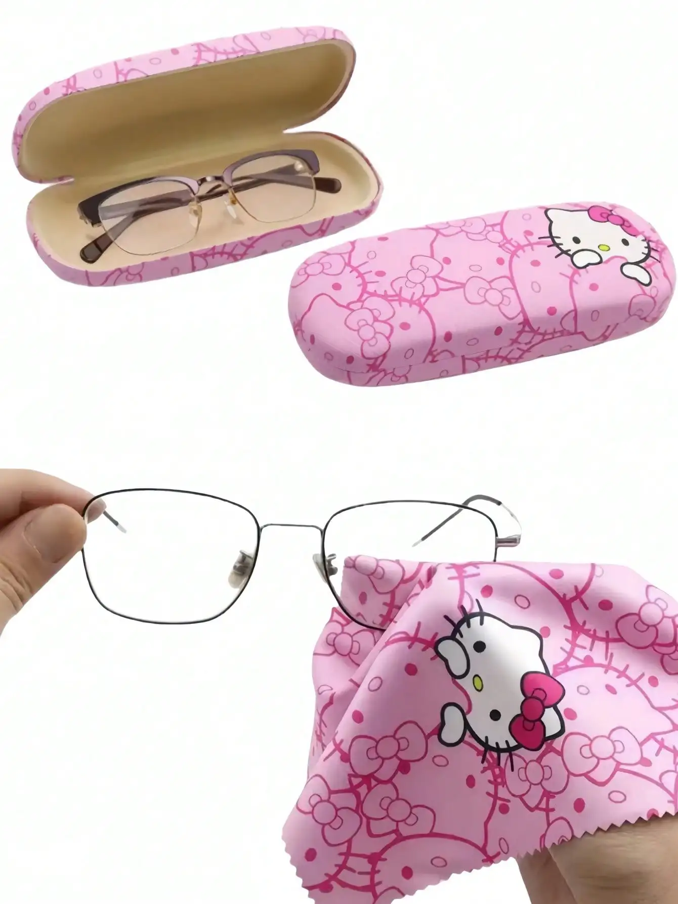 1/2/3 Stück Hello Kitty Brillenetui und -tuch. Rosa Katzenkopf-Design. Weiche Mikrofaser. Zur Reinigung und Aufbewahrung von Brillen und Mobiltelefonen.