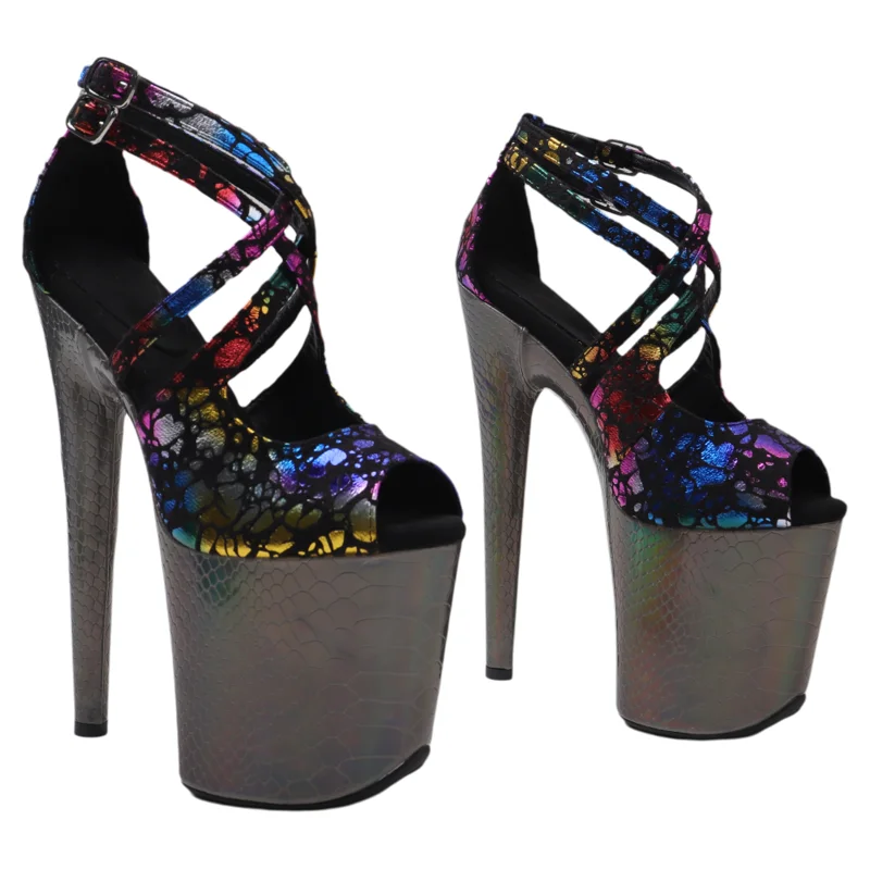 Leecabe 20 cm/8 Zoll Wildleder-Obermaterial Schlangenabdeckung Plattform High Heel Sandalen sexy Modell Schuhe Pole Dance Schuhe
