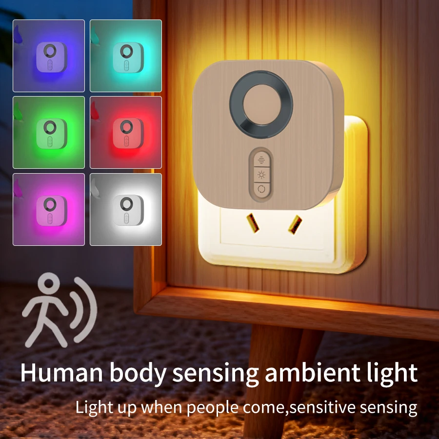 EU-Steckdose mit Bewegungssensor, RGB-Farbe, Umgebungswandlampe, LED-Nachtlicht für Schlafzimmer, Treppe, Toilette, Flur, Küche, Arbeitszimmer