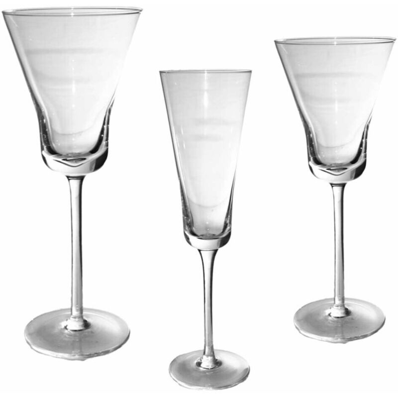 Set 6 Calice Da Fluite Acqua Vino Bicchieri Con Piede Lungo Per Prosecco Cocktai - Decoro: Calice Vino