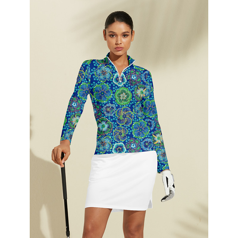 Women's Golf Polo Shirt Blue Long Sleeve Top Ladies Golf Attire Clothes Outfits Wear Apparel