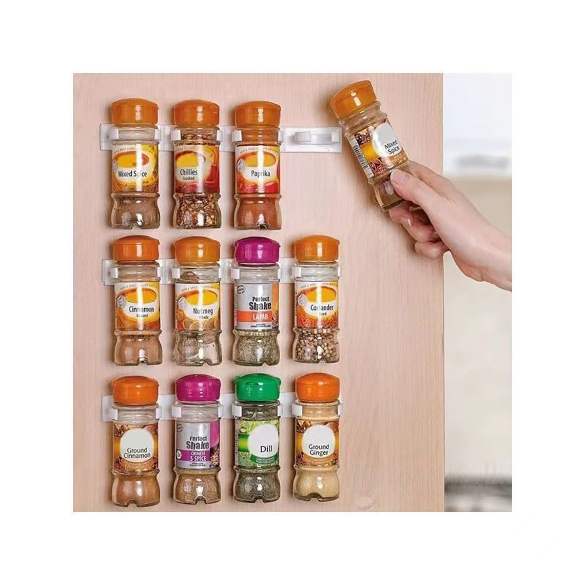 Wall Mounted No Drill Spice Rack Organizer With Hooks For Kitchen Storage white