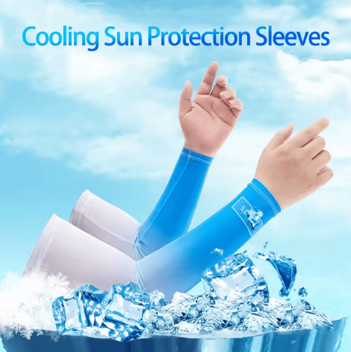Gradient Ice Silk Arm Sleeves UV Sun Protection Cooling Covers For Men & Women blue l