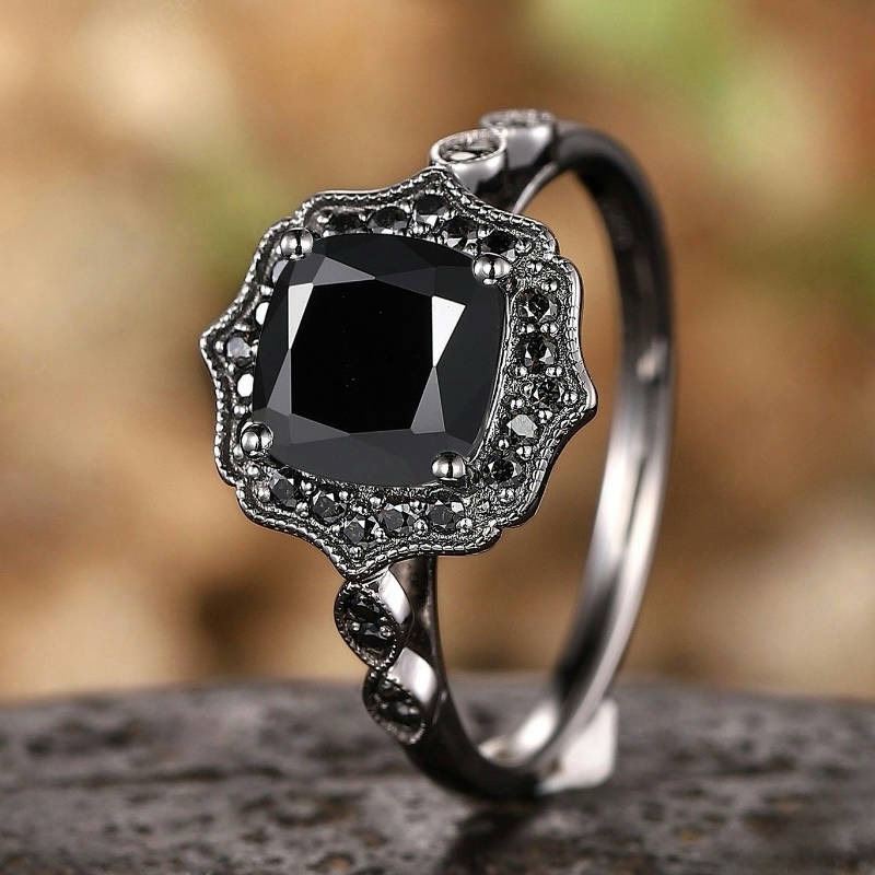 Midnight Elegance Black Zircon Ring For Women Adjustable Minimalist Fashion Jewelry black 11
