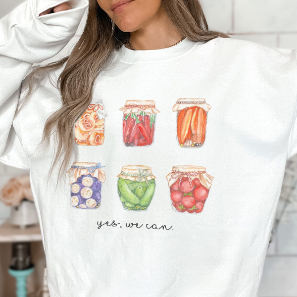 Yes We Can Shirt Cute Homestead Canning Jars Sweatshirt Or Tee Cottagecore Farmhouse Graphic yellow Gold xl sweatshirt