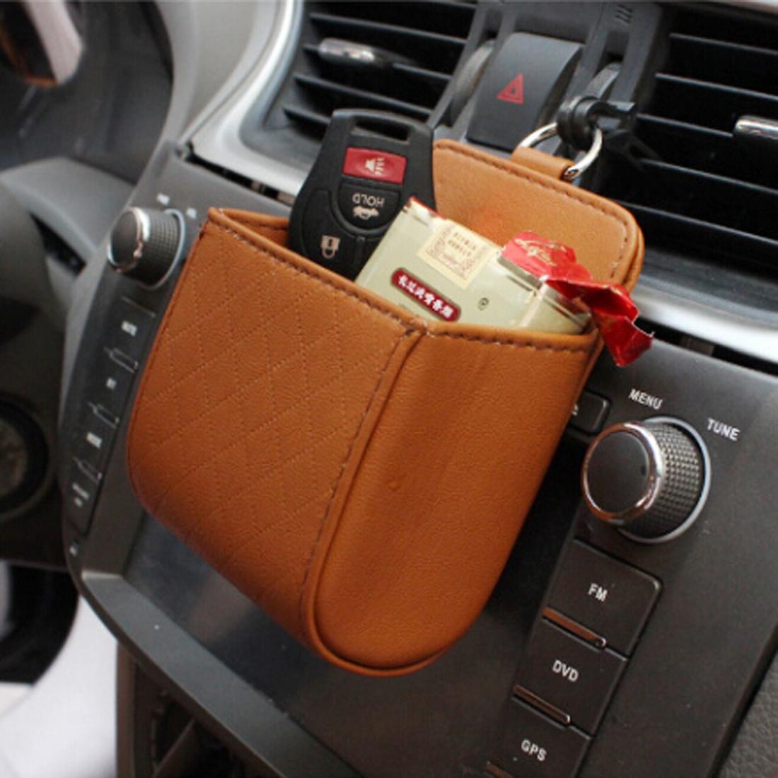 Car Air Vent Phone Holder Pouch Car Storage Organizer & Cell Phone Holder Bag For Safe Driving khaki