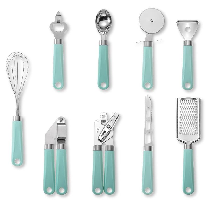 Stainless Steel Kitchen Utensil Set Plastic Handle Multifunction Kitchen Gadgets cyan