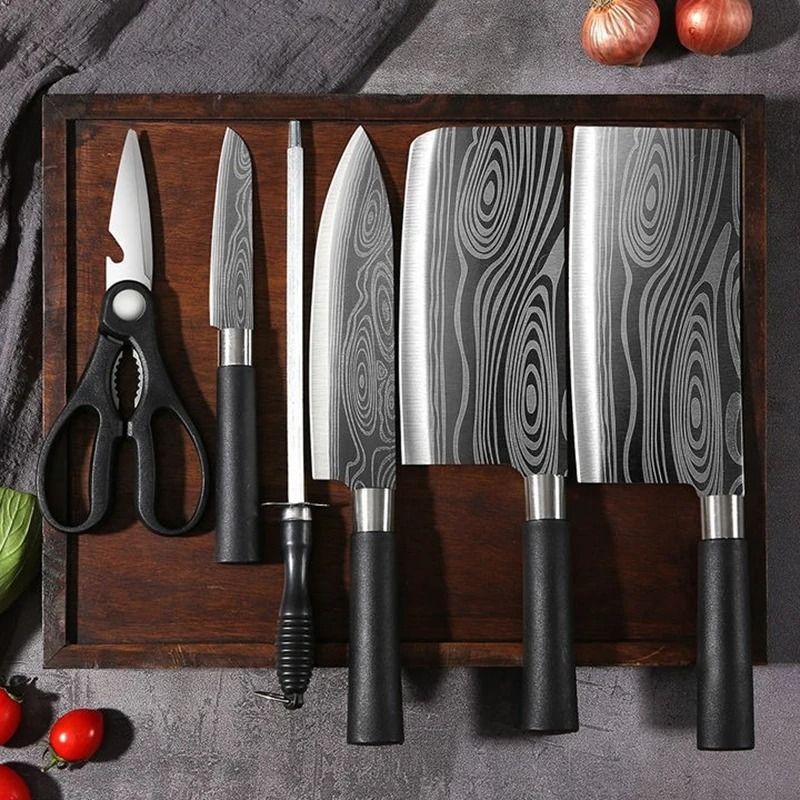 Damascus Pattern Stainless Steel Kitchen Knife And Professional Sharpening Set 3 Pcs